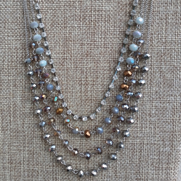 Ali-Khan necklace multi stand rhinestone ab beads silver tone - Picture 2 of 7